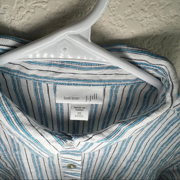 J. Jill Love Linen Womens Popover Tunic Top White Blue Striped Collar XS - Picture 6 of 8